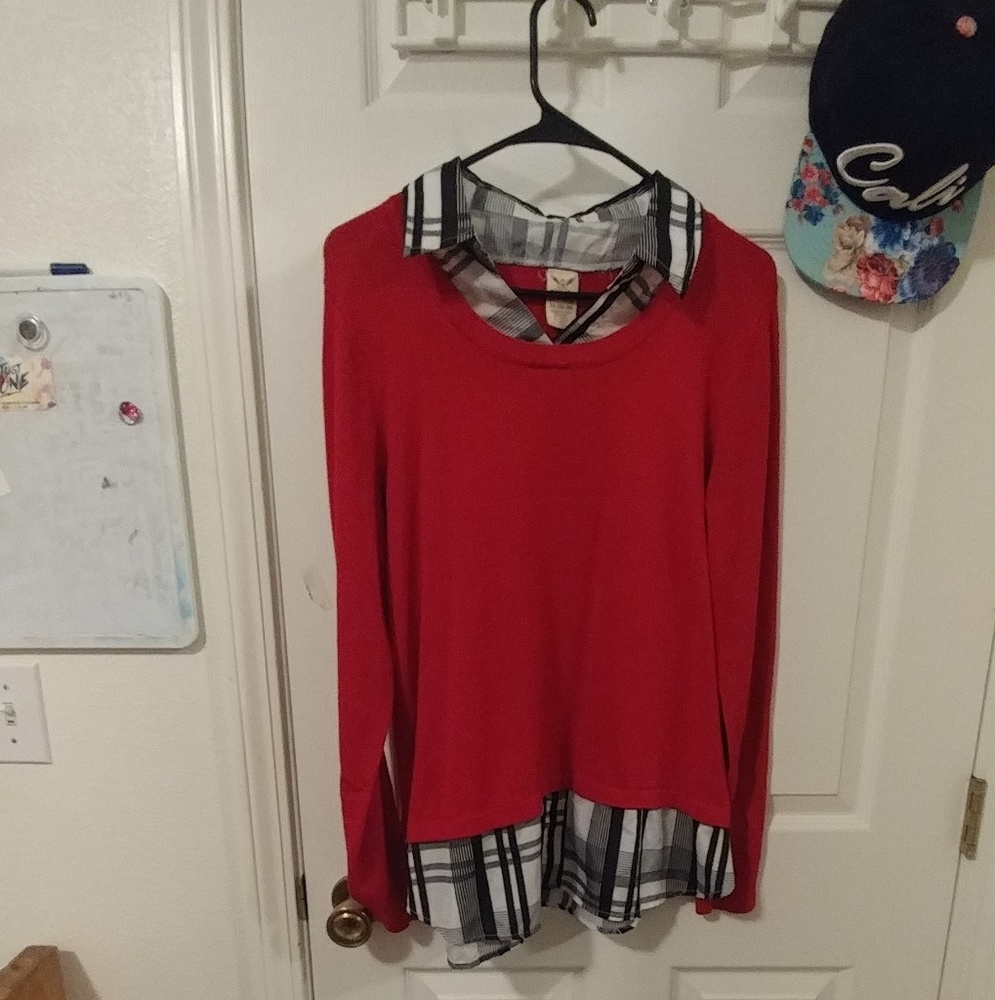 Red sweater with built in undershirt